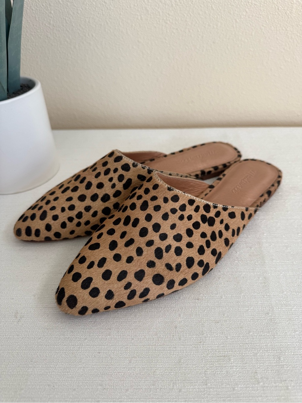 New MADEWELL Women’s Tan and Black Leopard Print Calf Hair Slip-On Mules